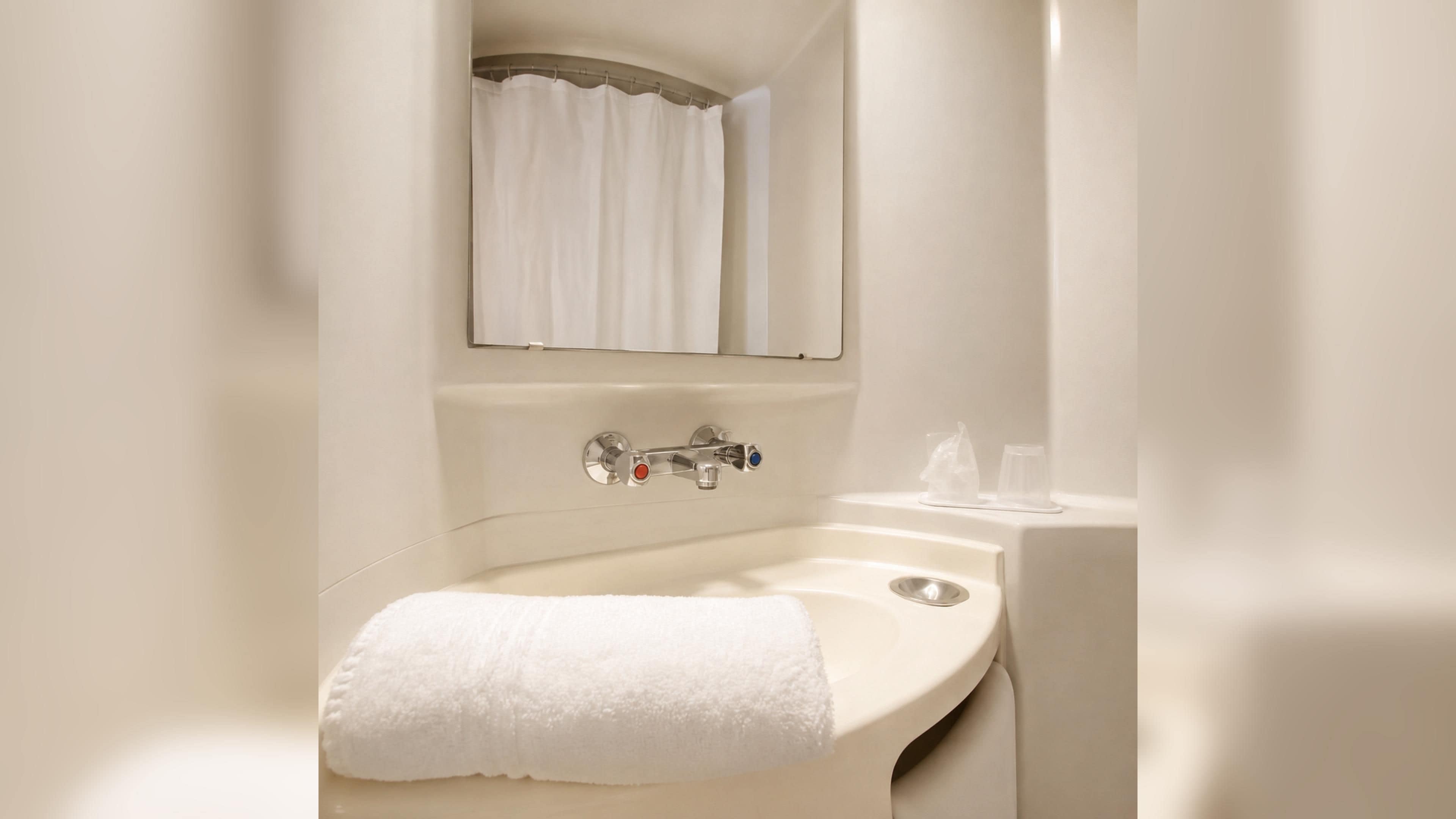 A bathroom with a sink, a mirror, and a towel.