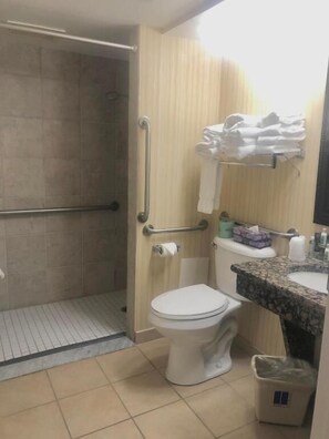 Suite, 1 King Bed with Sofa bed, Accessible, Ocean View (Handicap Accessible Room) | Bathroom | Free toiletries, hair dryer, towels, soap - The Barclay Towers Resort Hotel (Virginia Beach)