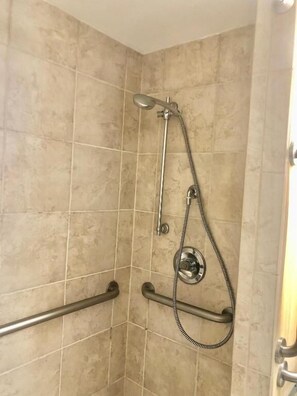 Suite, 1 King Bed with Sofa bed, Accessible, Ocean View (Handicap Accessible Room) | Bathroom | Free toiletries, hair dryer, towels, soap - The Barclay Towers Resort Hotel (Virginia Beach)