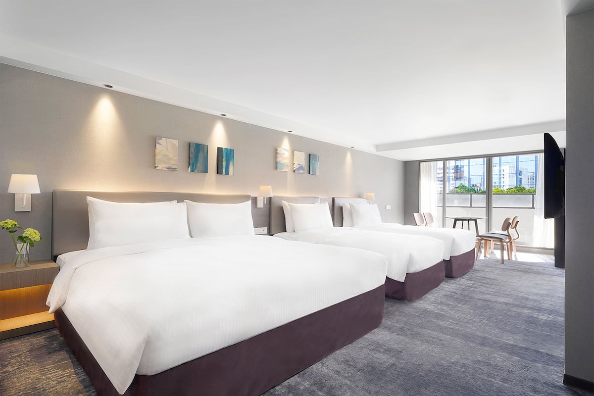 family quadruple room, balcony | in-room safe, desk, laptop workspace, blackout curtains