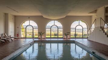 Indoor pool, seasonal outdoor pool, sun loungers