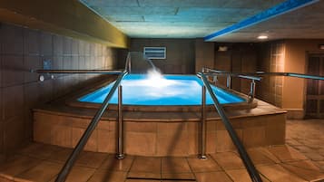 Indoor pool, open 4:00 PM to 8:30 PM, pool loungers