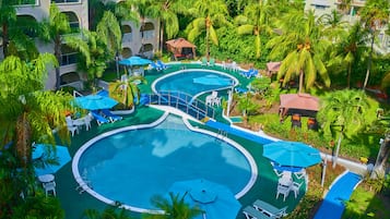 2 outdoor pools, open 7 AM to 9 PM, pool umbrellas, sun loungers