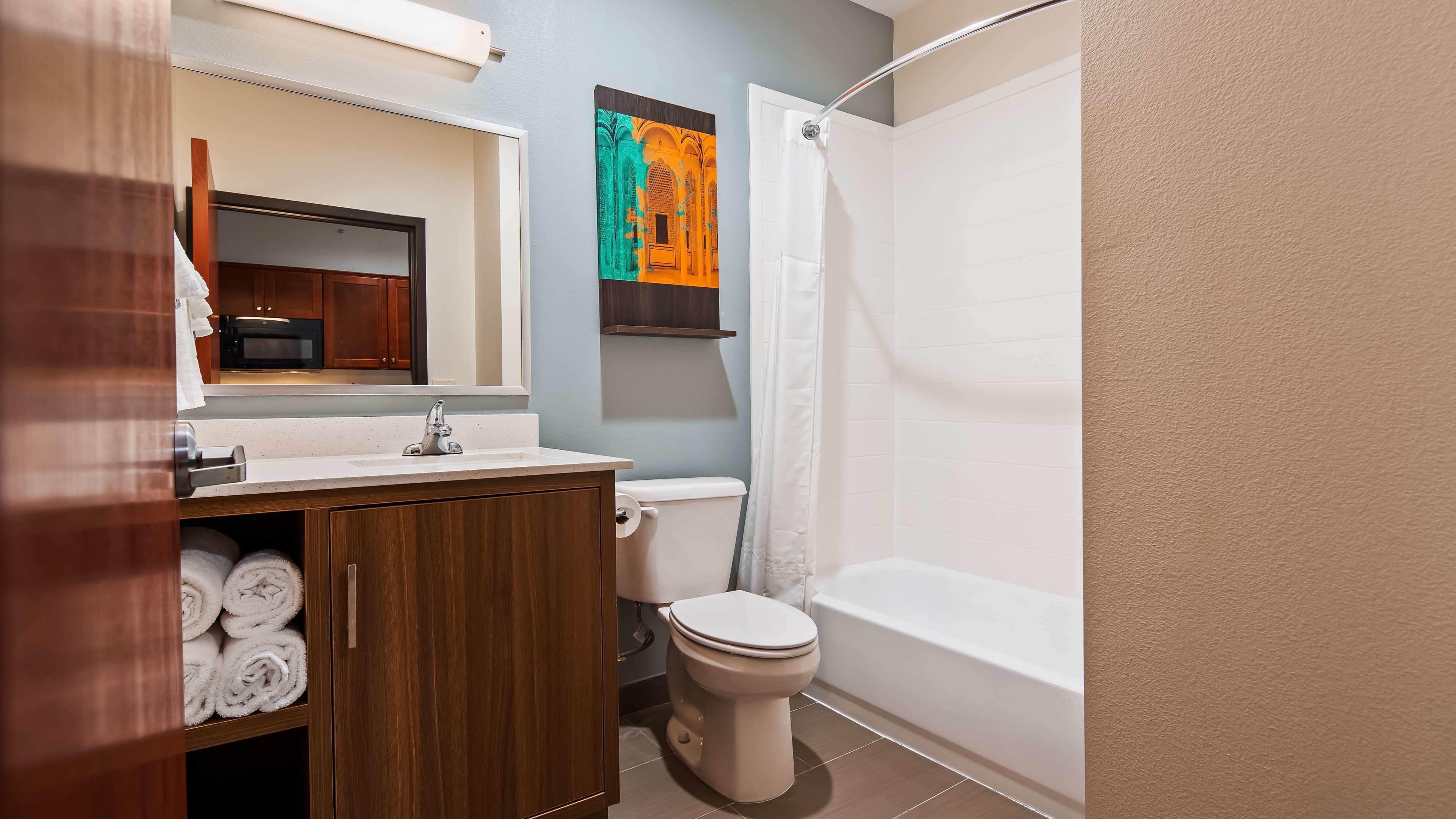 free toiletries, hair dryer, towels