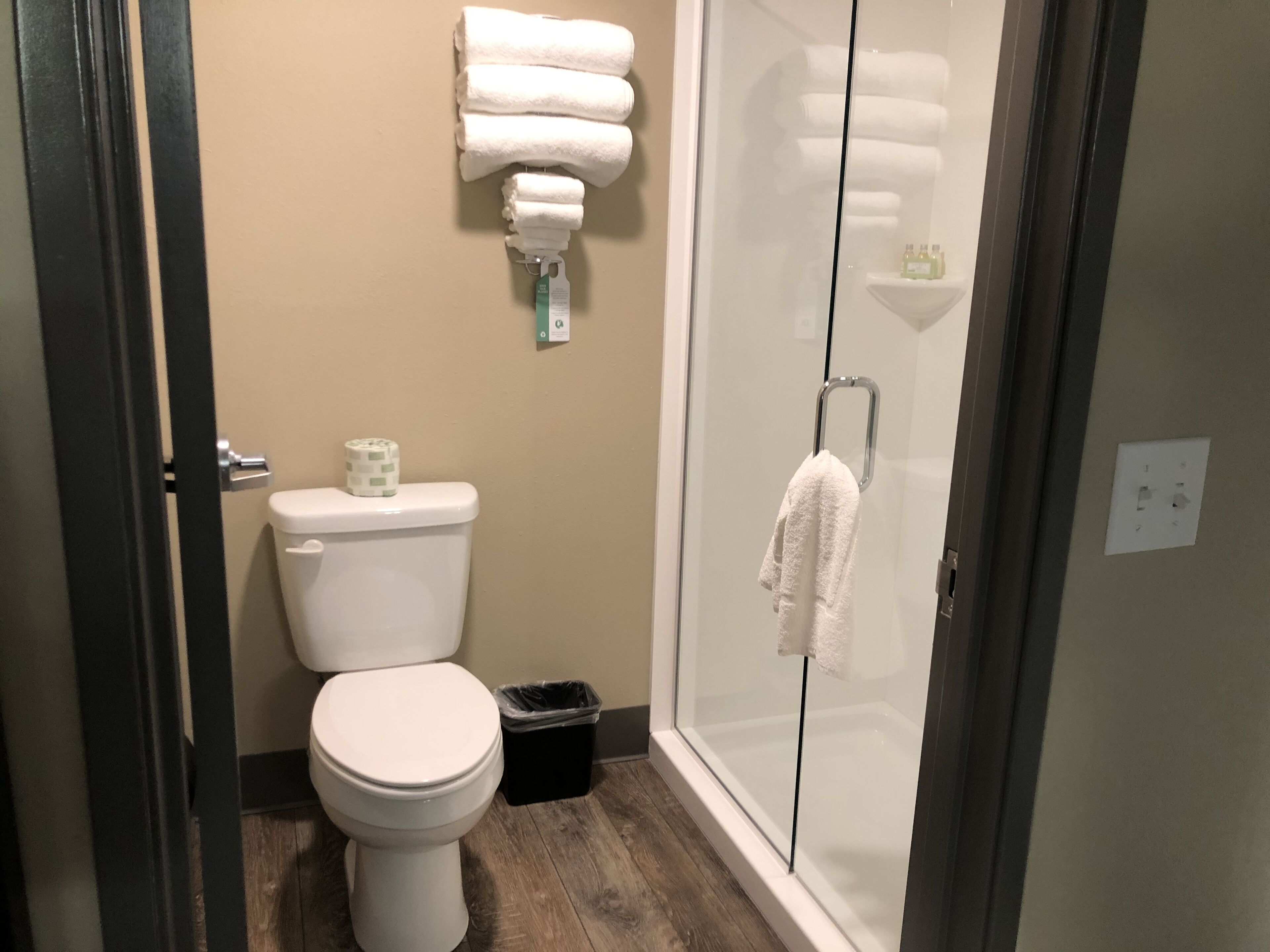 free toiletries, hair dryer, towels, soap