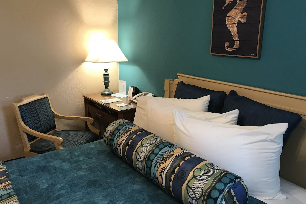 Accessible Room, 1 Queen Bed, Non Smoking, Pool View | In-room safe, blackout drapes, iron/ironing board, bed sheets