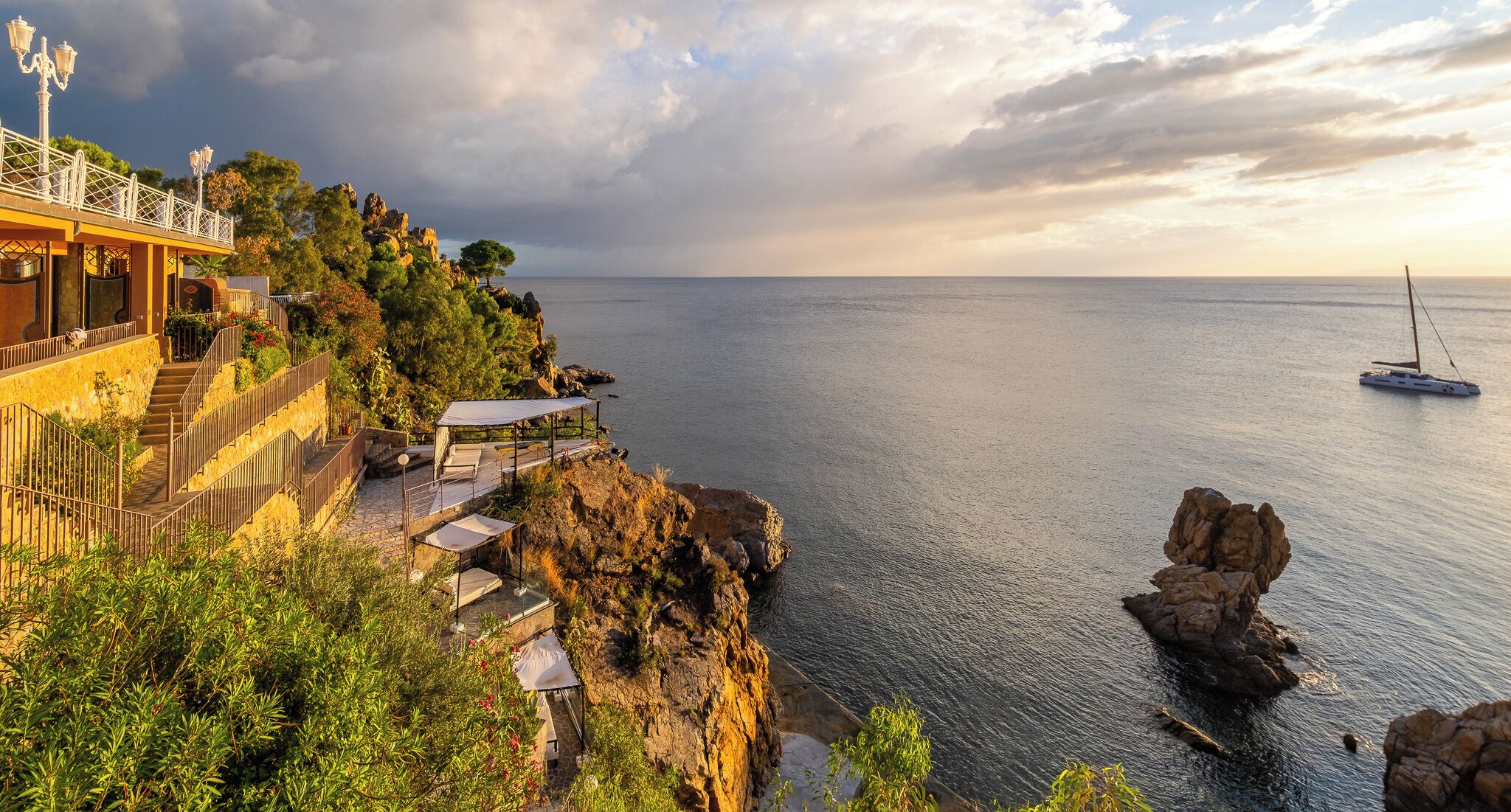 on the beach, sun-loungers, beach umbrellas, beach towels