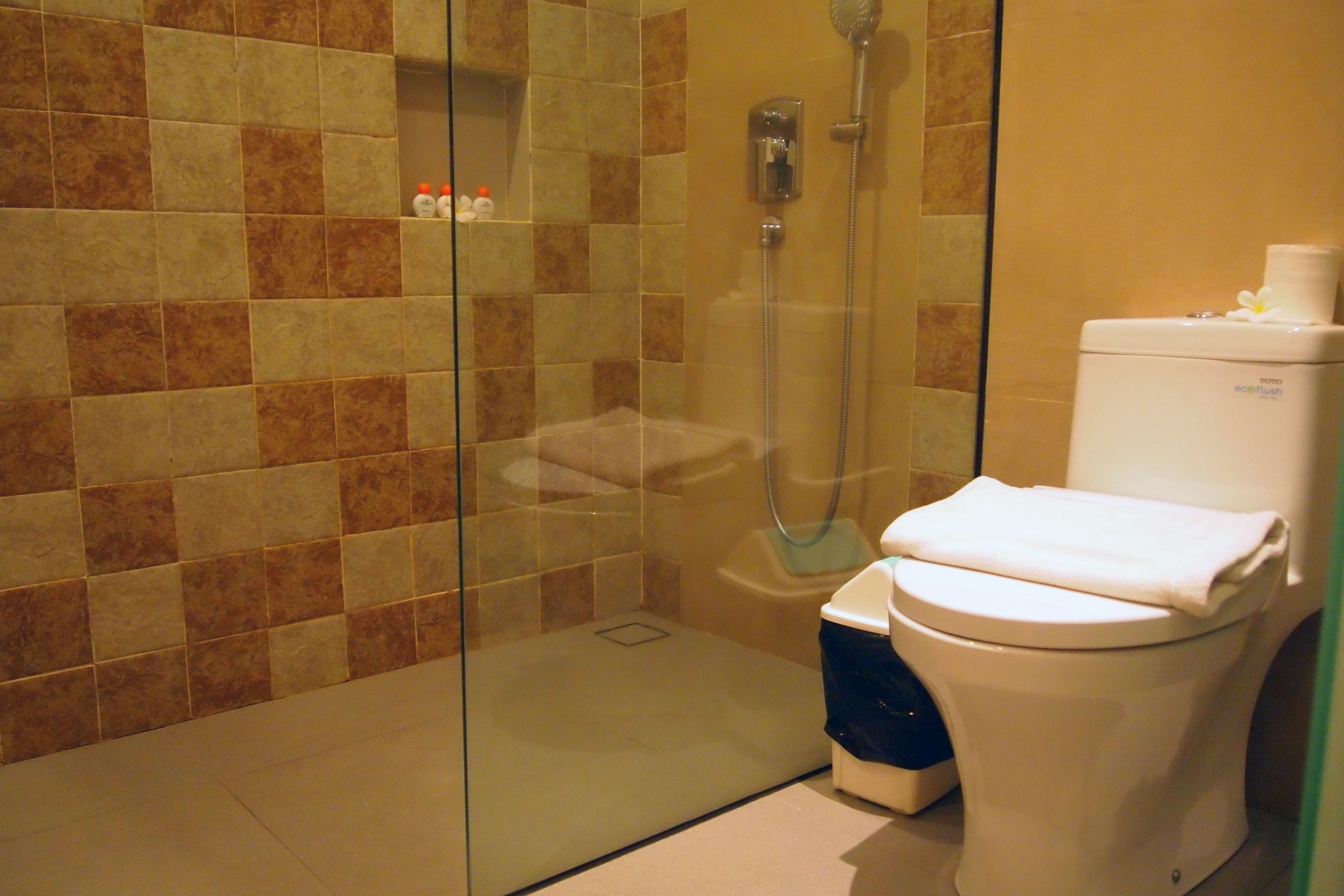 premium room (interconnecting double and twin) | bathroom | shower, free toiletries, hair dryer, slippers