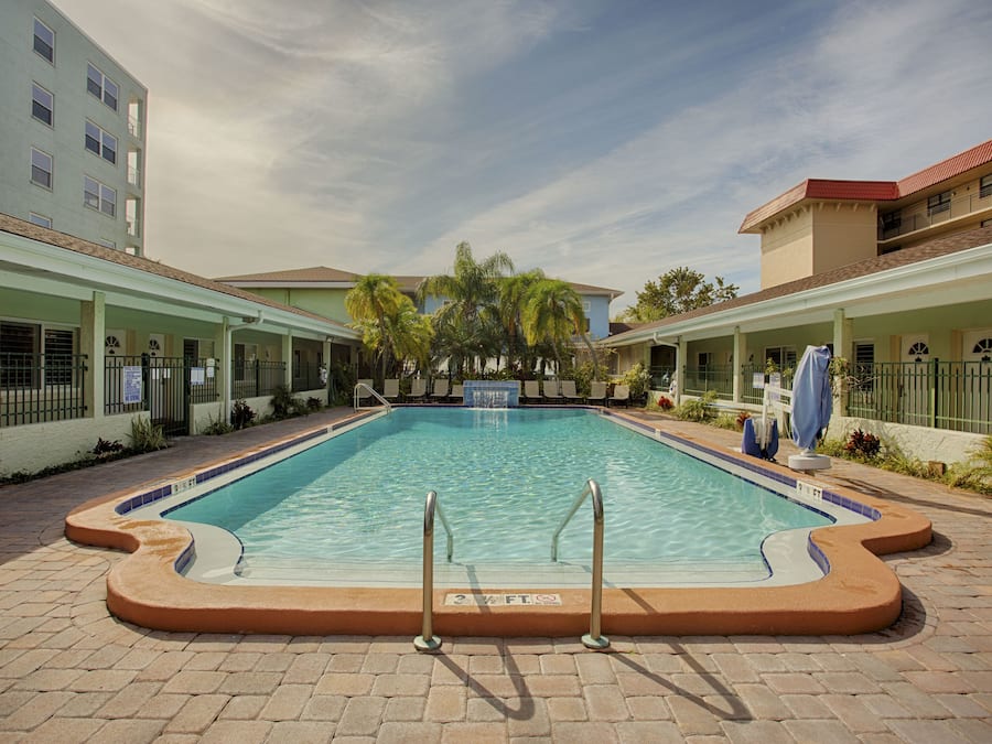 Outdoor pool, pool umbrellas
