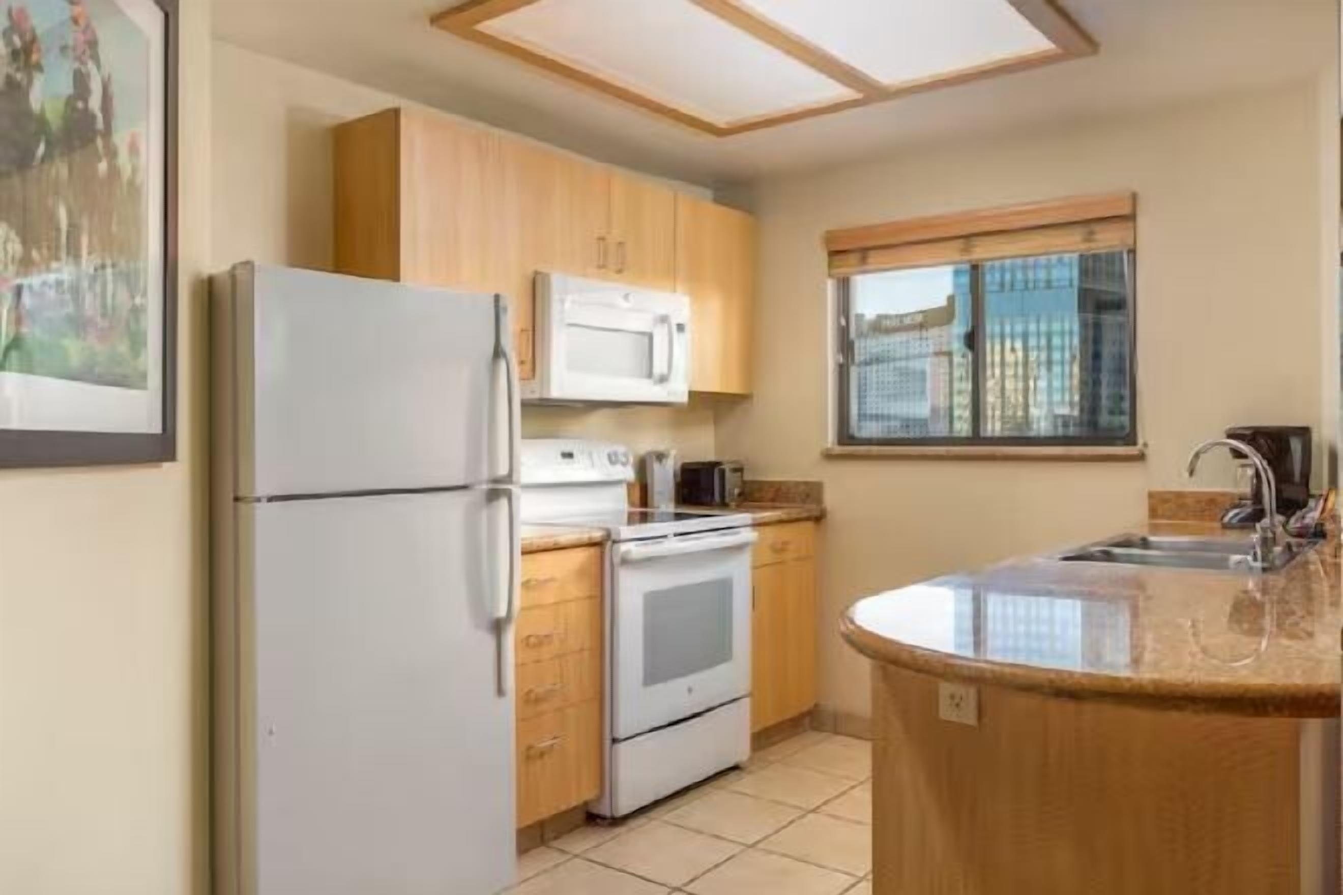 Fridge, microwave, coffee/tea maker