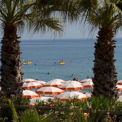 Plage privée, chaises longues, parasols, bar de plage