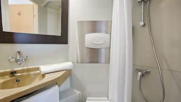 Shower, rainfall showerhead, eco-friendly toiletries, hair dryer
