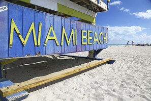 Beach nearby, beach umbrellas, beach towels