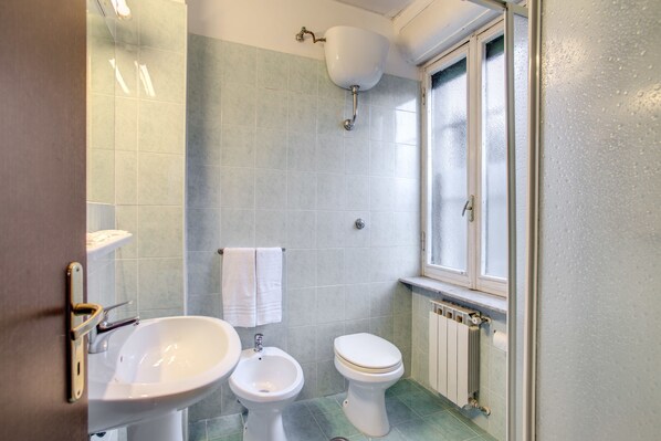 Shower, free toiletries, hair dryer, towels