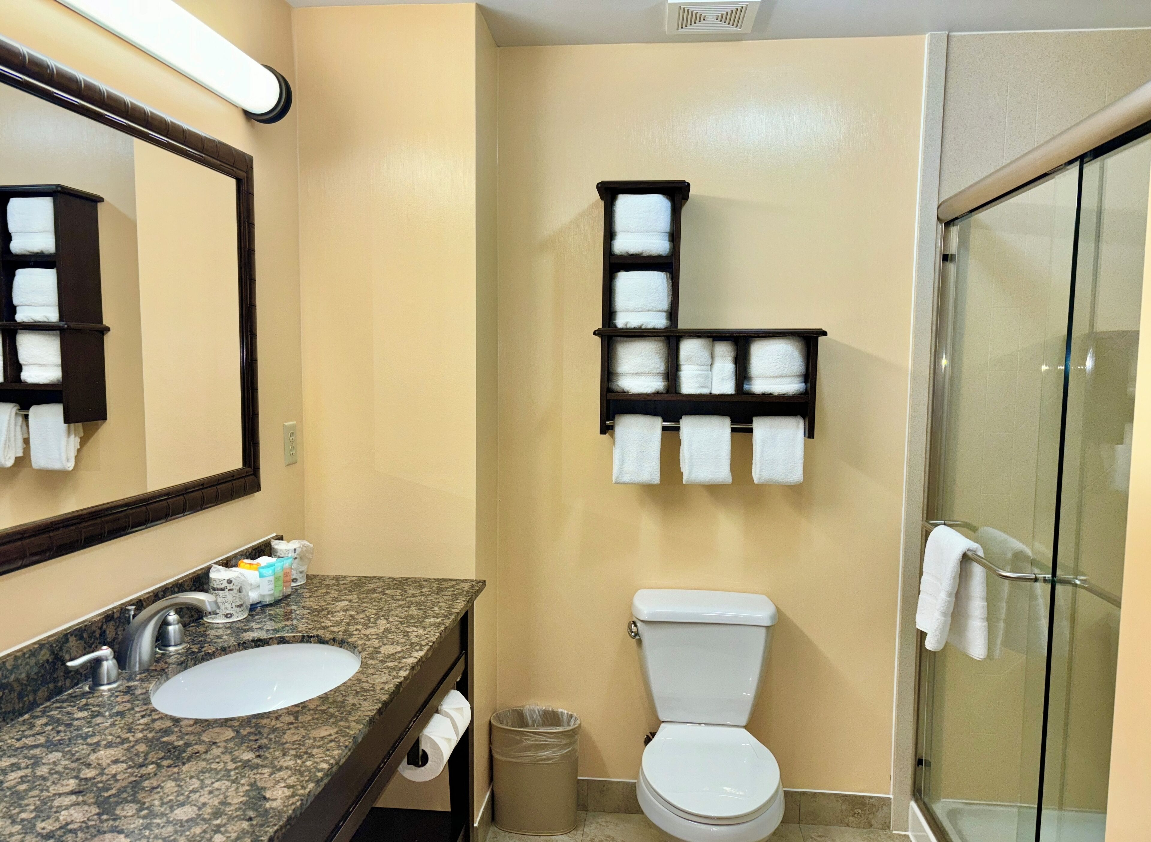 free toiletries, hair dryer, towels, soap