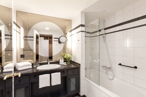 Hair dryer, bathrobes, towels