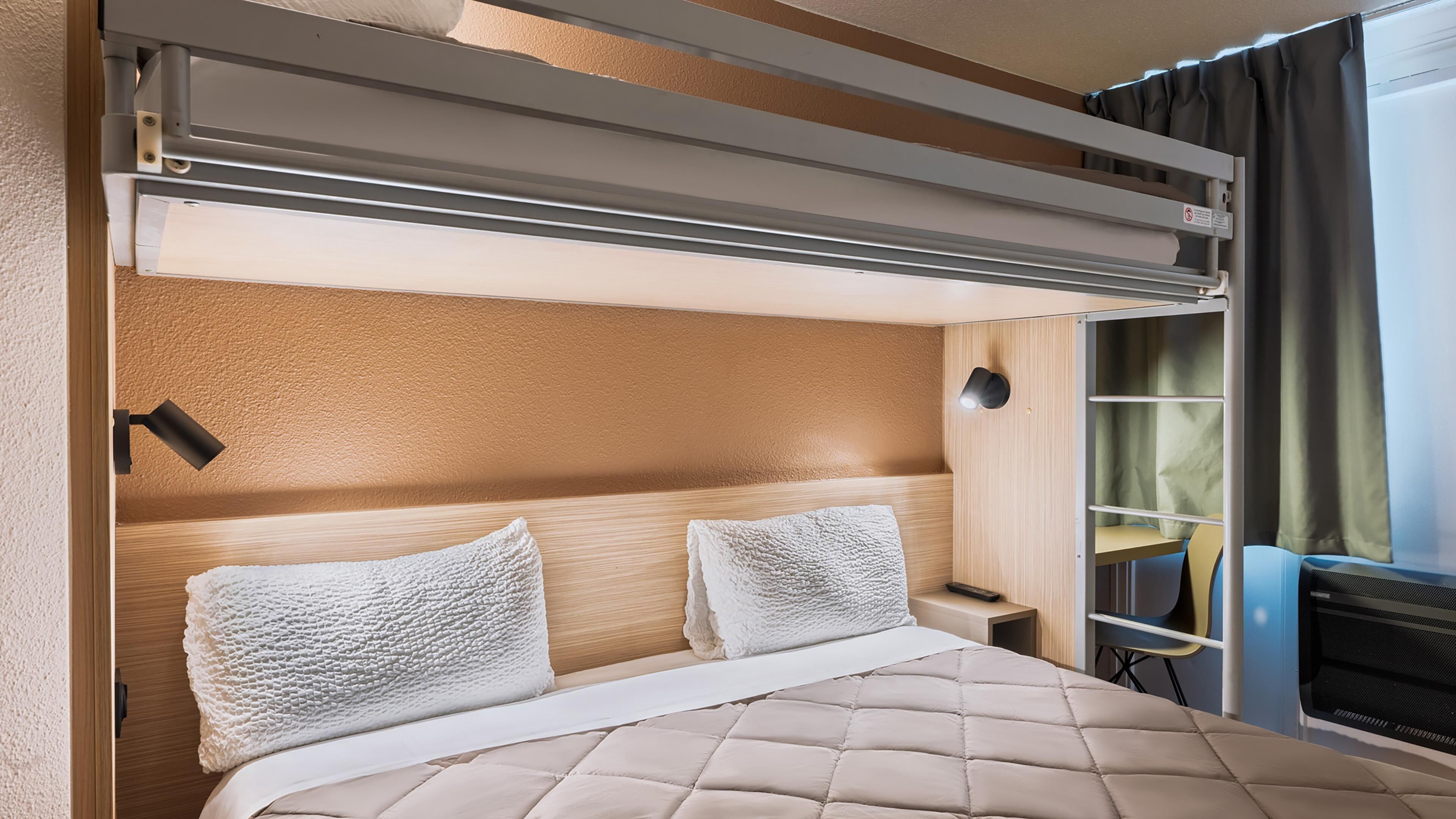 Desk, blackout curtains, free cots/infant beds, free WiFi
