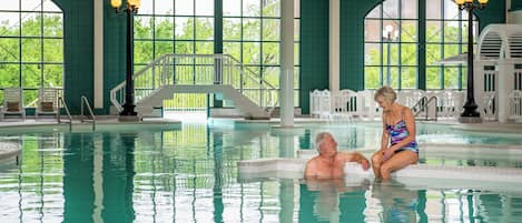 Indoor pool, outdoor pool, sun loungers