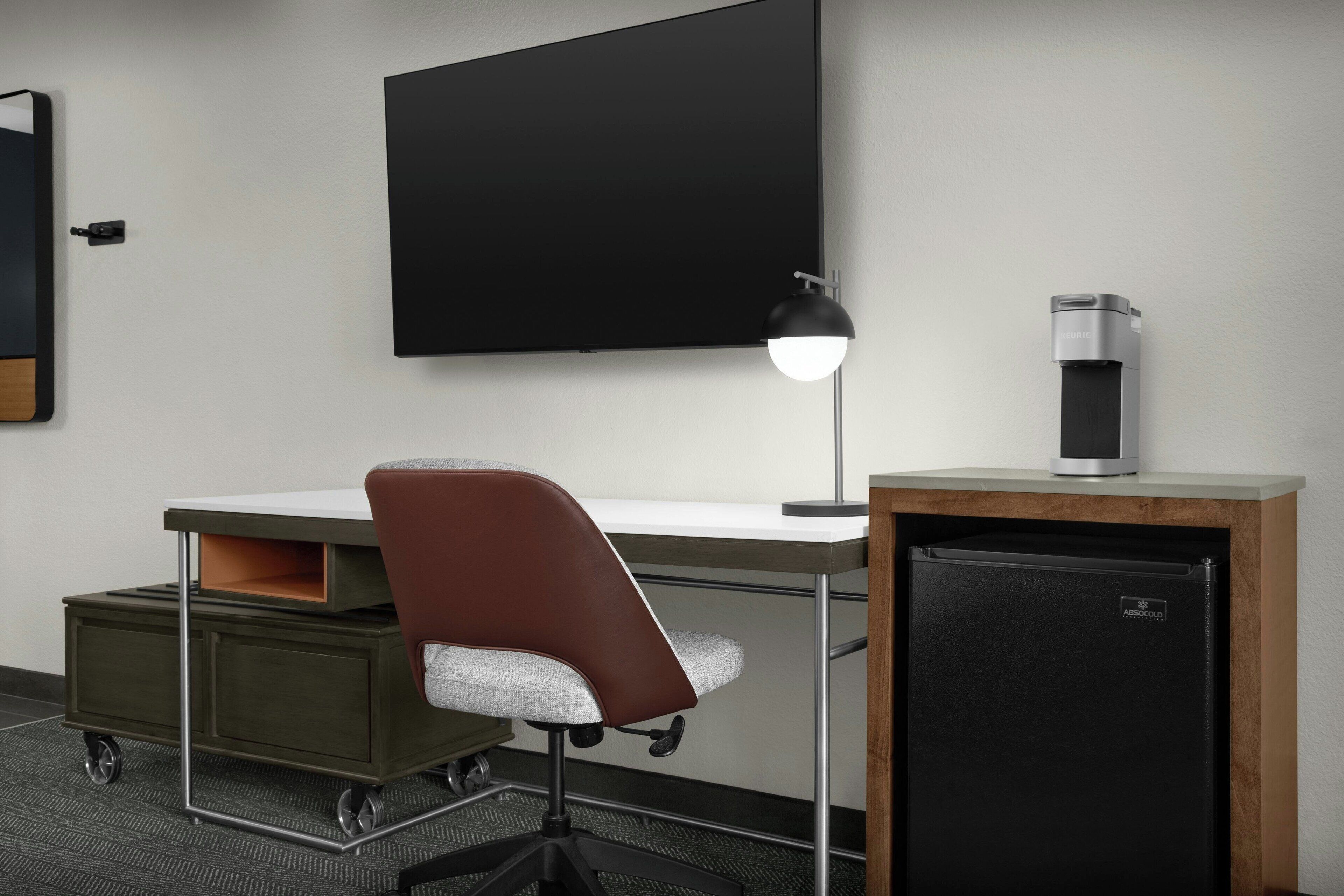 hypo-allergenic bedding, down duvets, desk, blackout curtains