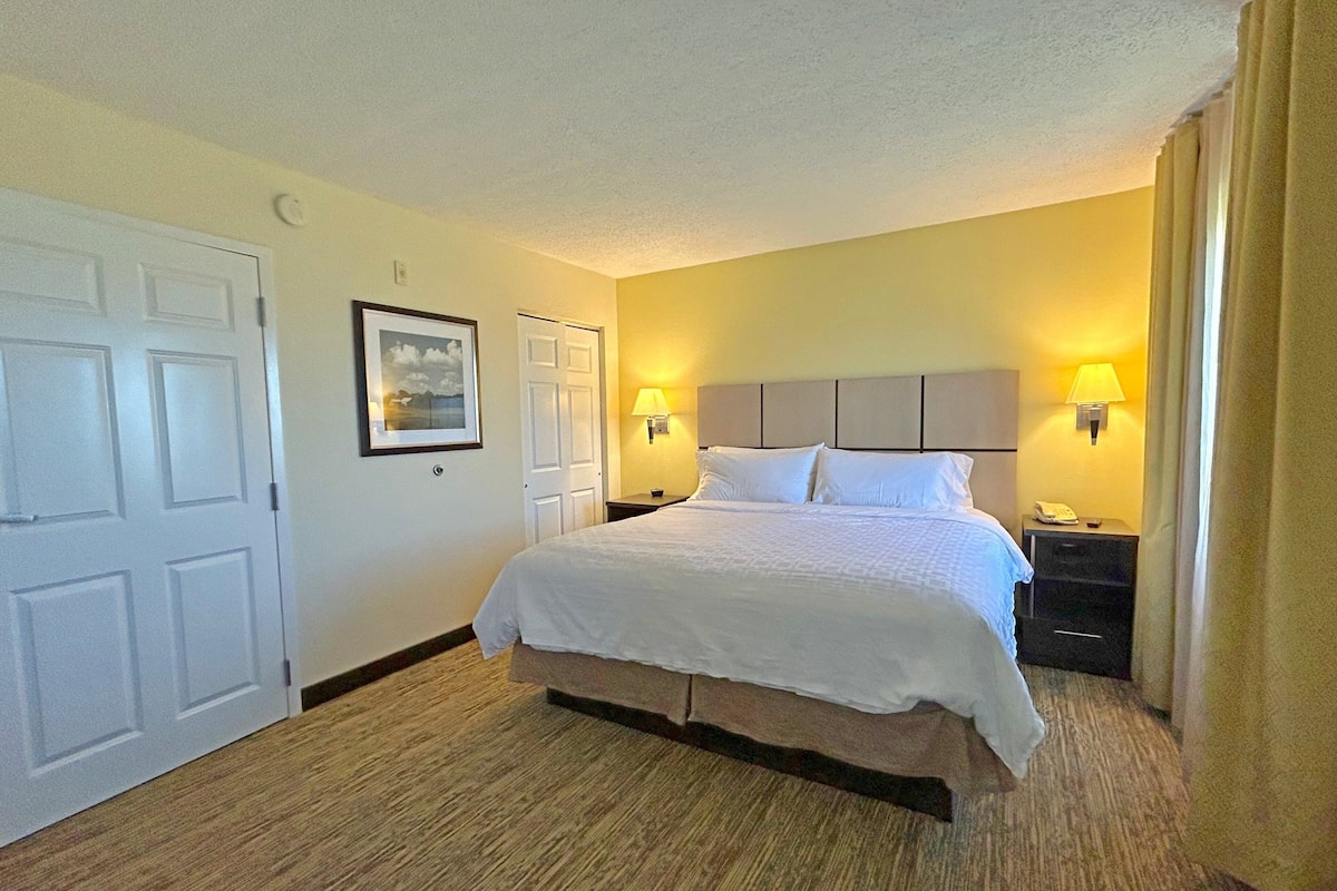 1 bedroom, desk, laptop workspace, iron/ironing board