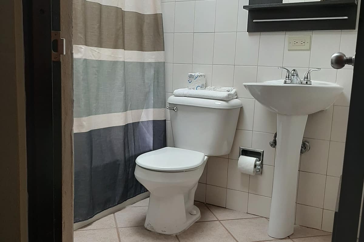 standard room, 1 king bed | bathroom | shower, free toiletries, hair dryer, towels