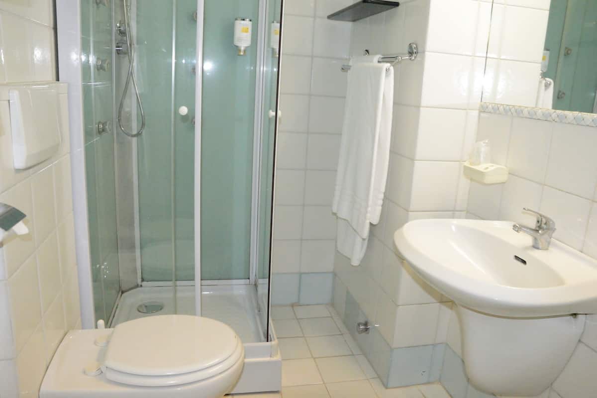 Shower, free toiletries, hair dryer, bidet