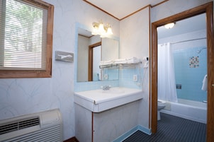 Quarto standard, 1 cama Queen, para não fumantes, vista para a cidade | Banheiro | Chuveiro, produtos de toalete grátis, secador de cabelo 
