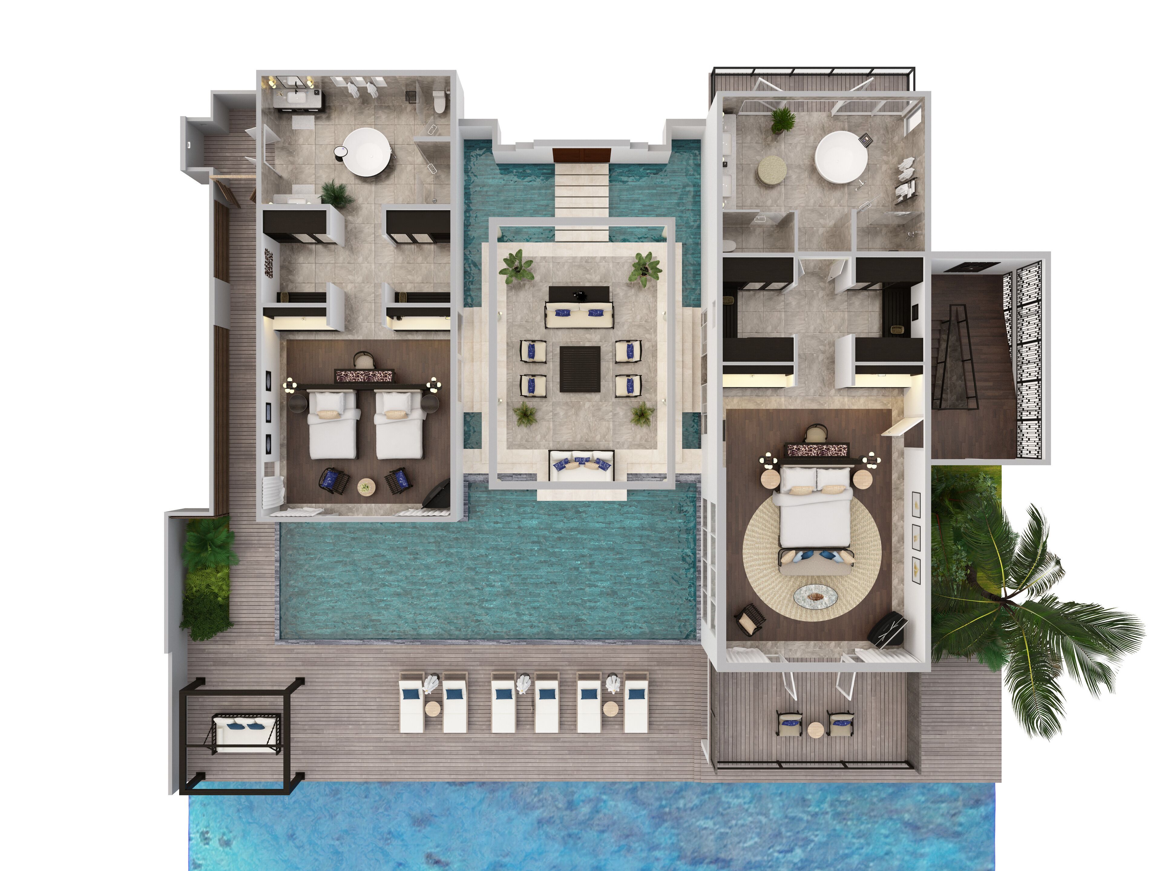 two bedroom beach pool residence | floor plan
