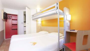 Desk, blackout drapes, soundproofing, free WiFi