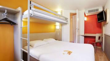 Desk, blackout drapes, soundproofing, free WiFi