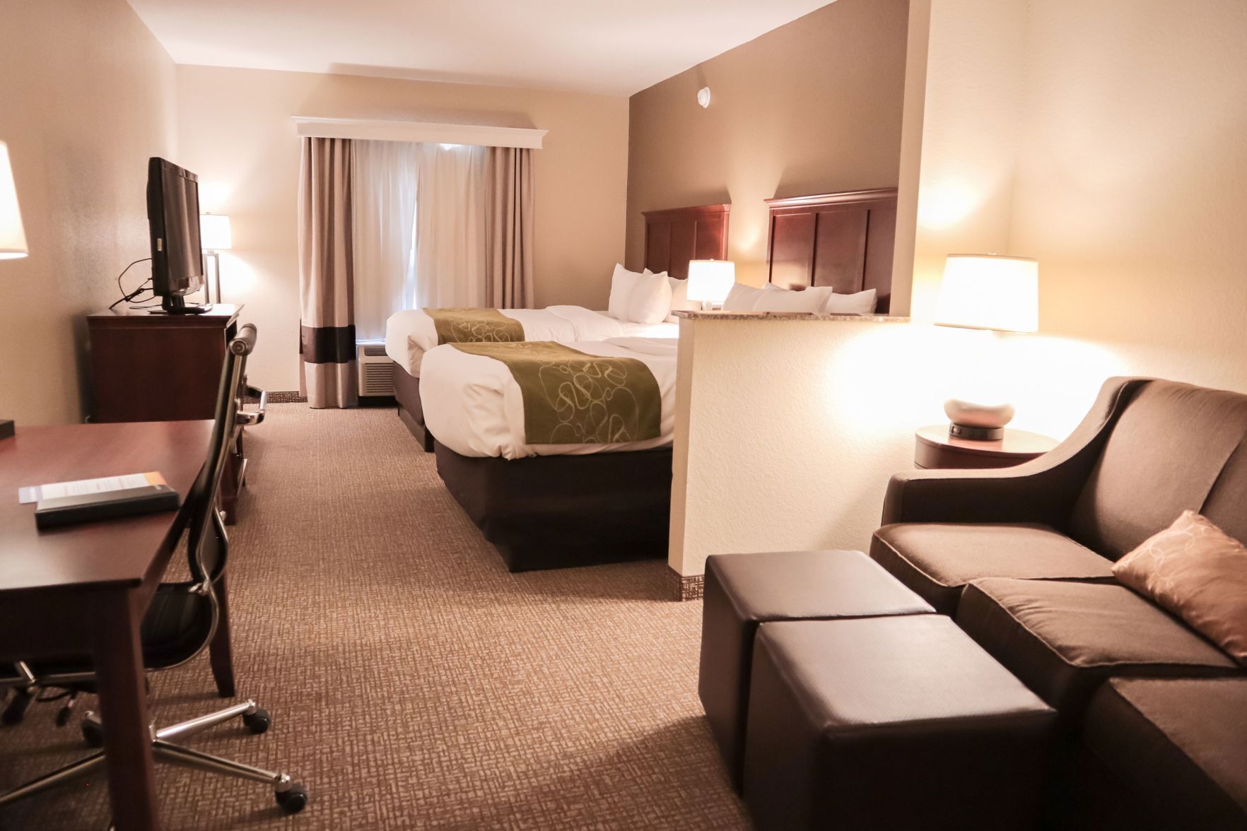 In-room safe, desk, laptop workspace, blackout curtains