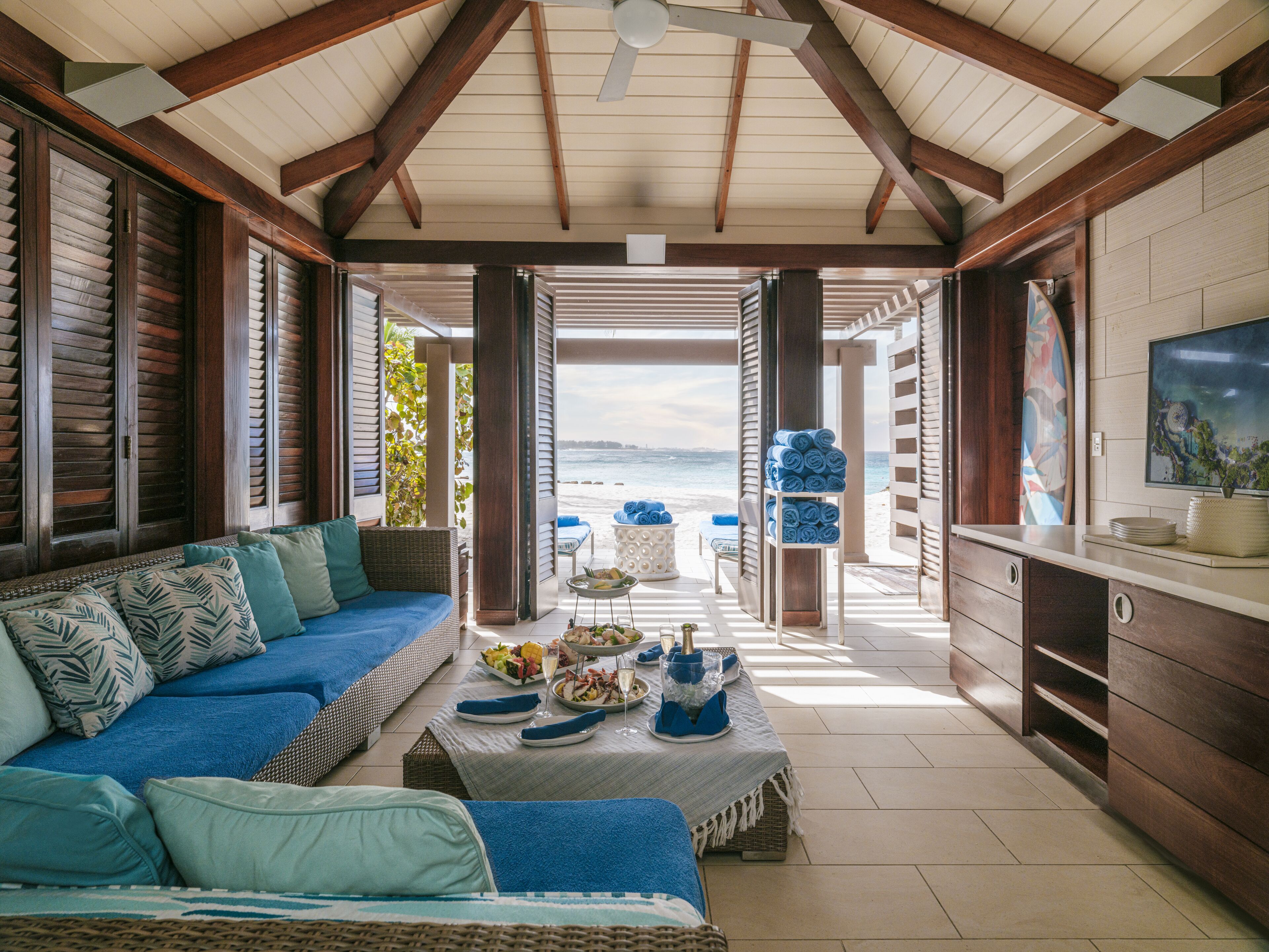 Private beach, white sand, beach cabanas, sun-loungers