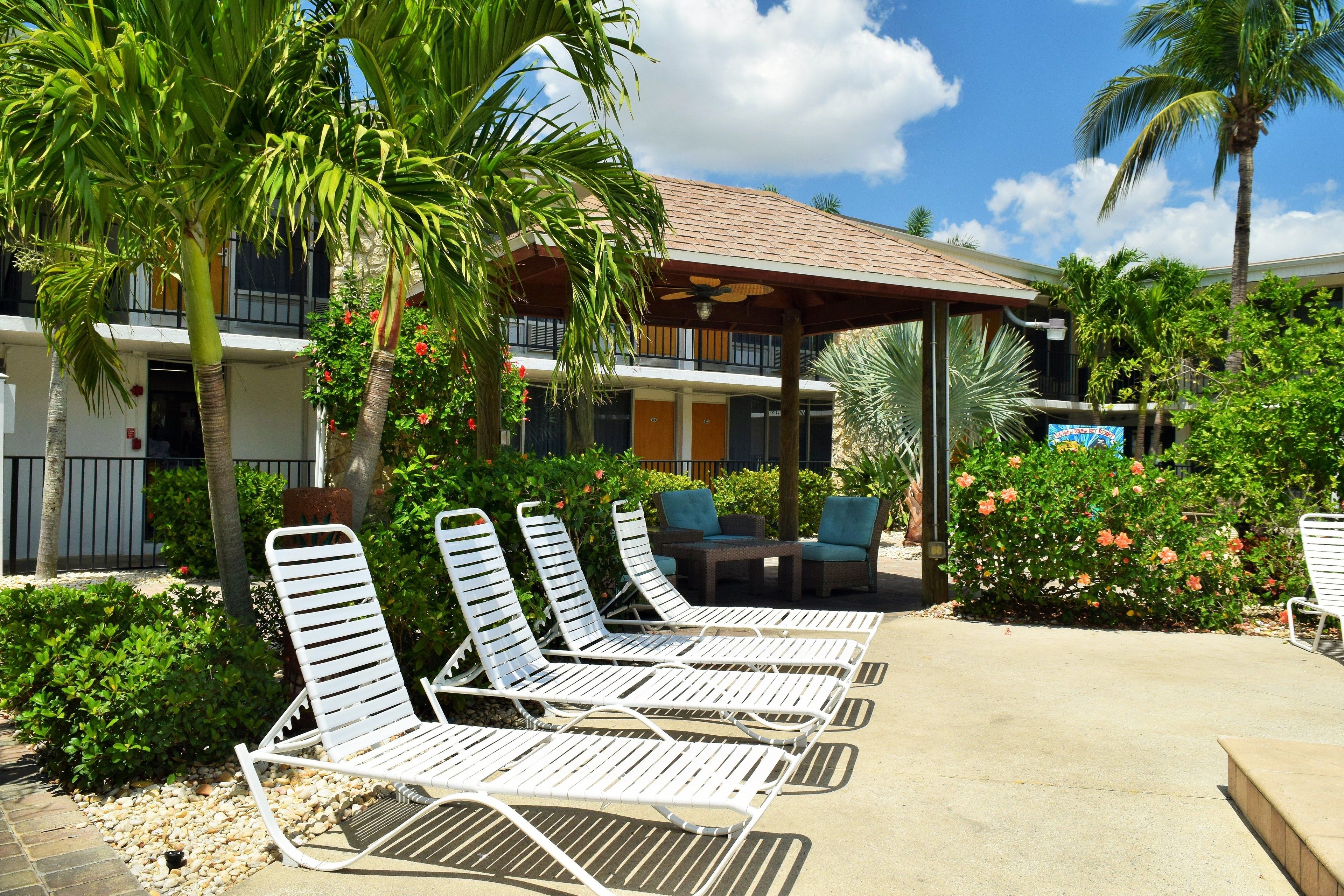 Außenpool, Sonnenschirme, Liegestühle