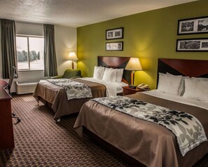 Pillow-top beds, desk, blackout curtains, iron/ironing board