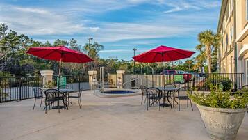 Outdoor pool, pool umbrellas