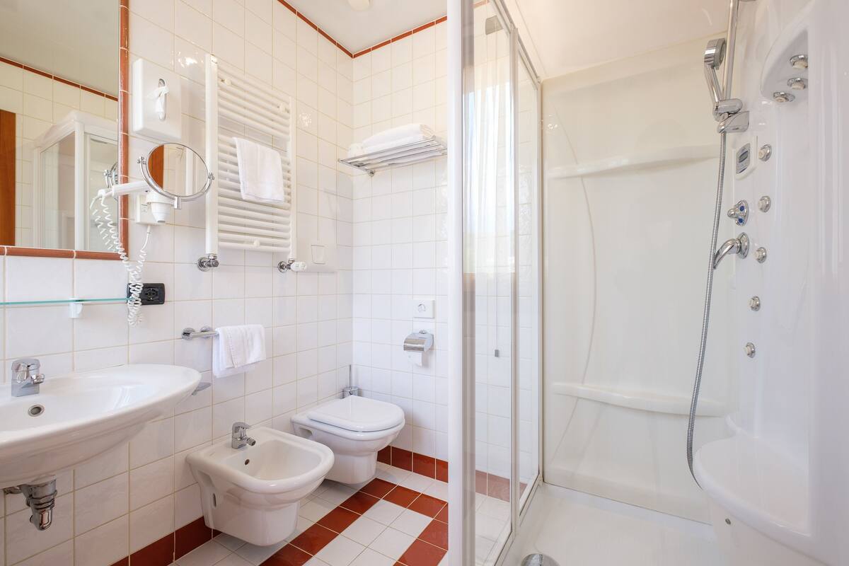 classic double room, mountain view | bathroom | shower, free toiletries, hair dryer, towels