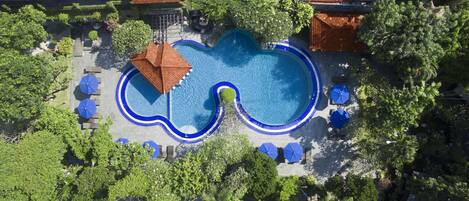 Outdoor pool, sun loungers