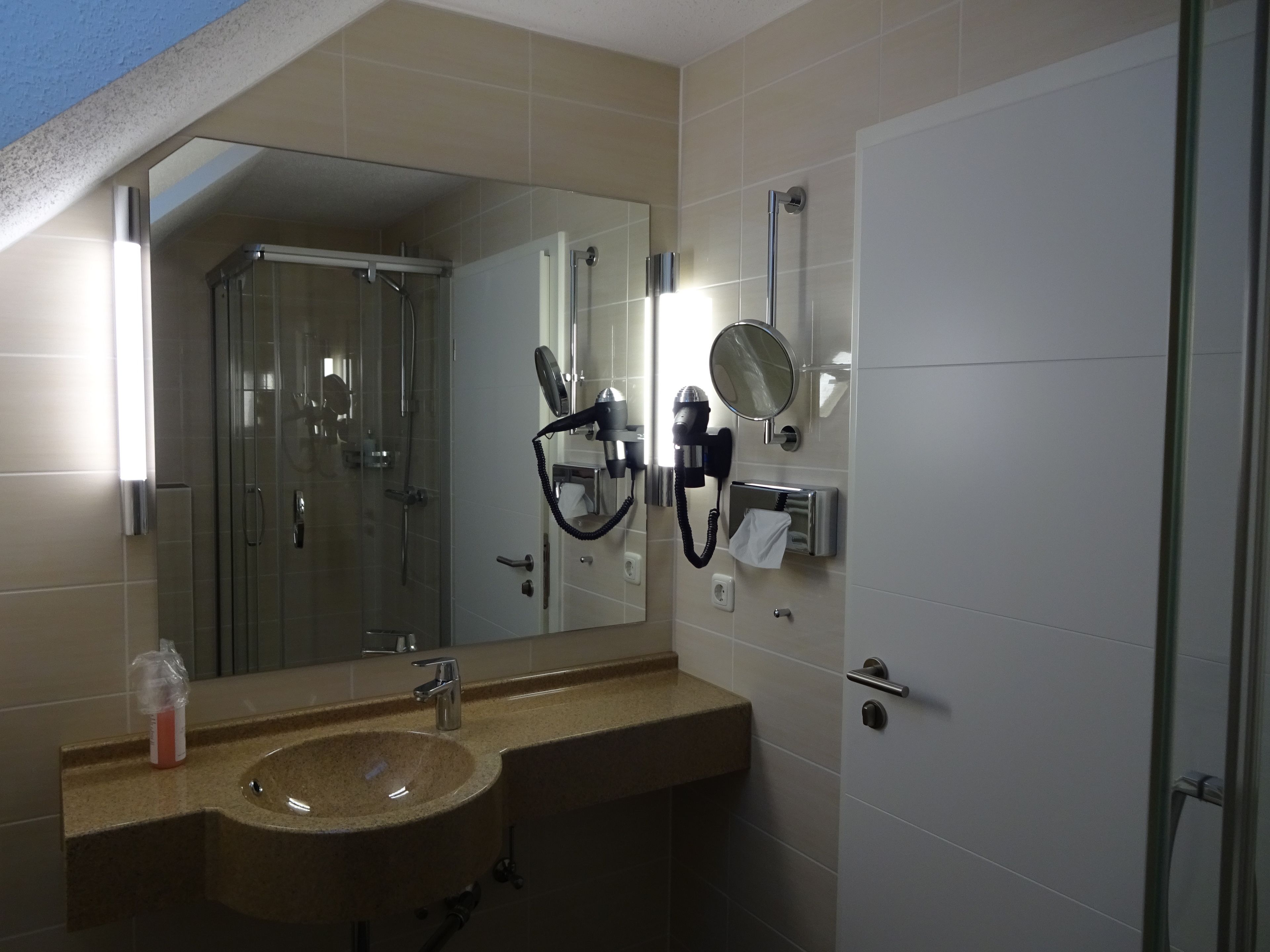 double room | bathroom | shower, hair dryer, towels