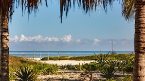A beach view with palm trees, sandy beach, and ocean. - Villas HM Paraiso del Mar (Isla Holbox)