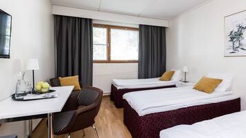 Desk, blackout drapes, soundproofing, iron/ironing board