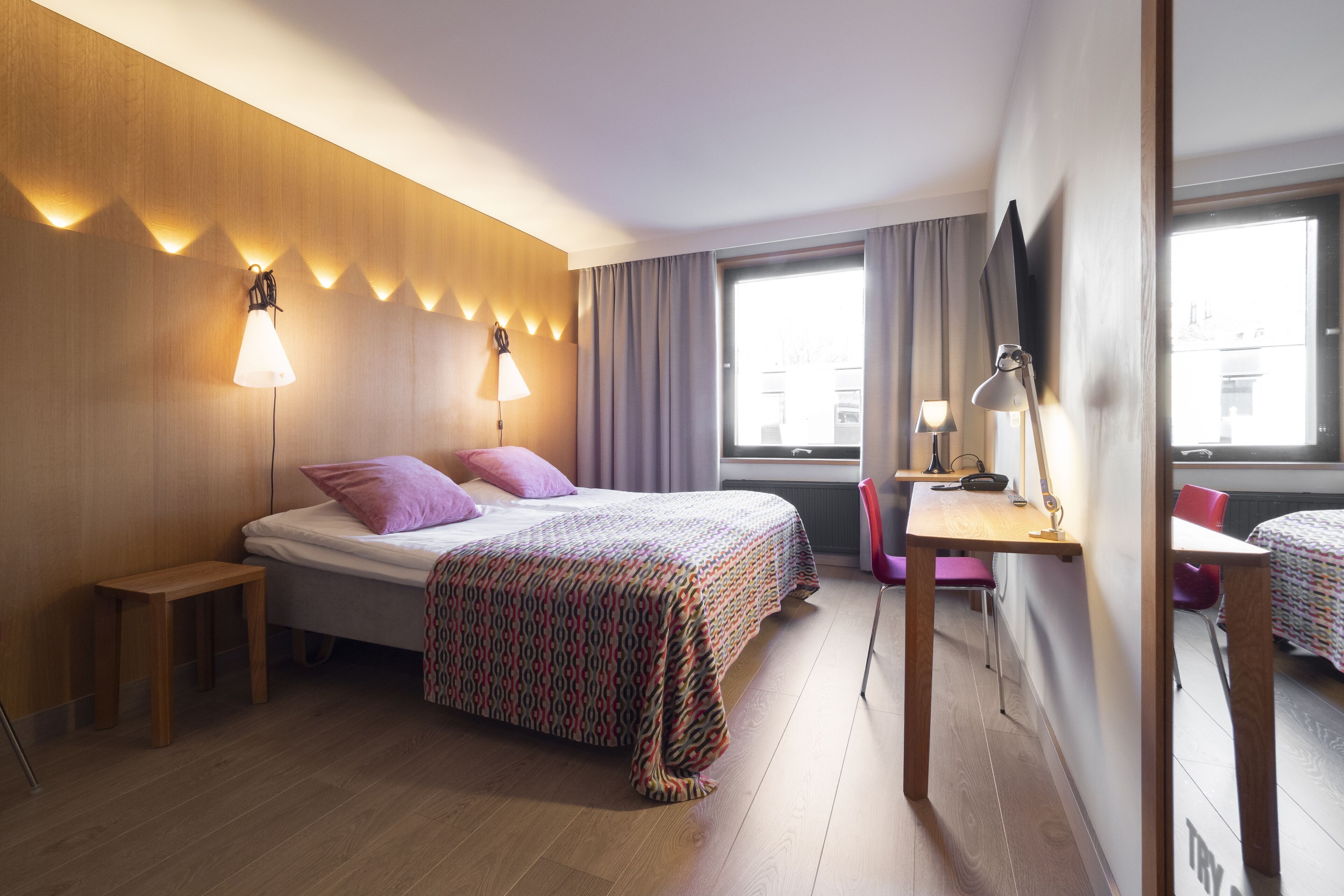 Premium bedding, Select Comfort beds, individually decorated, desk