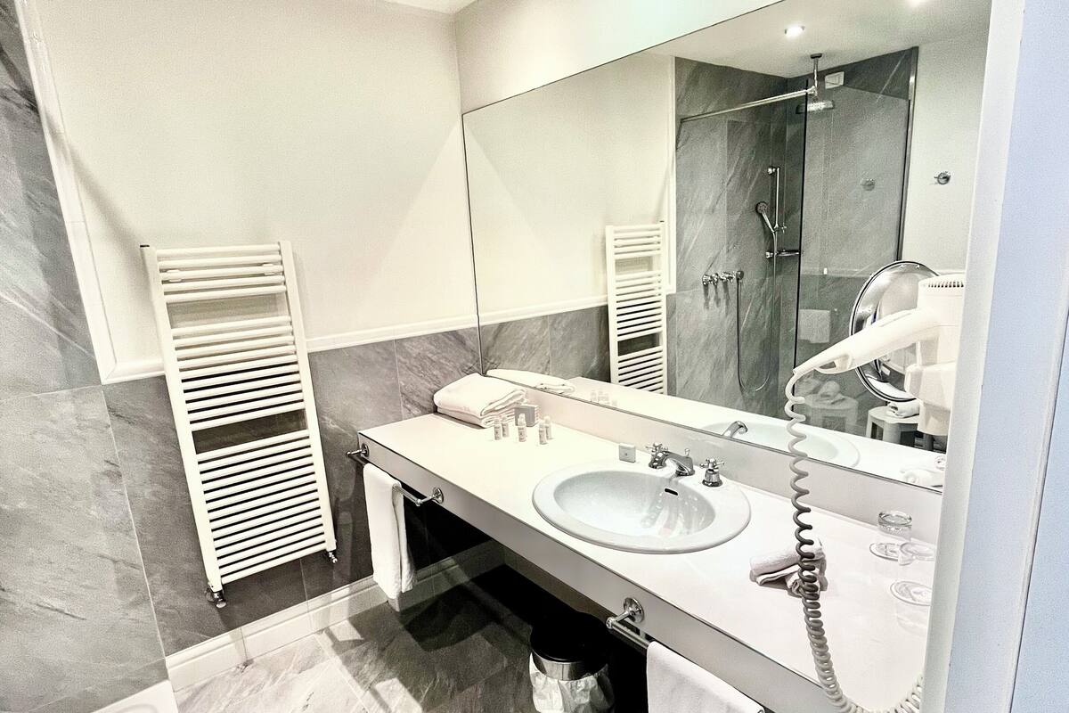 suite | bathroom | hair dryer, bidet, towels