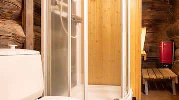 Log cabin, sauna, kitchenette | Bathroom | Hair dryer, towels
