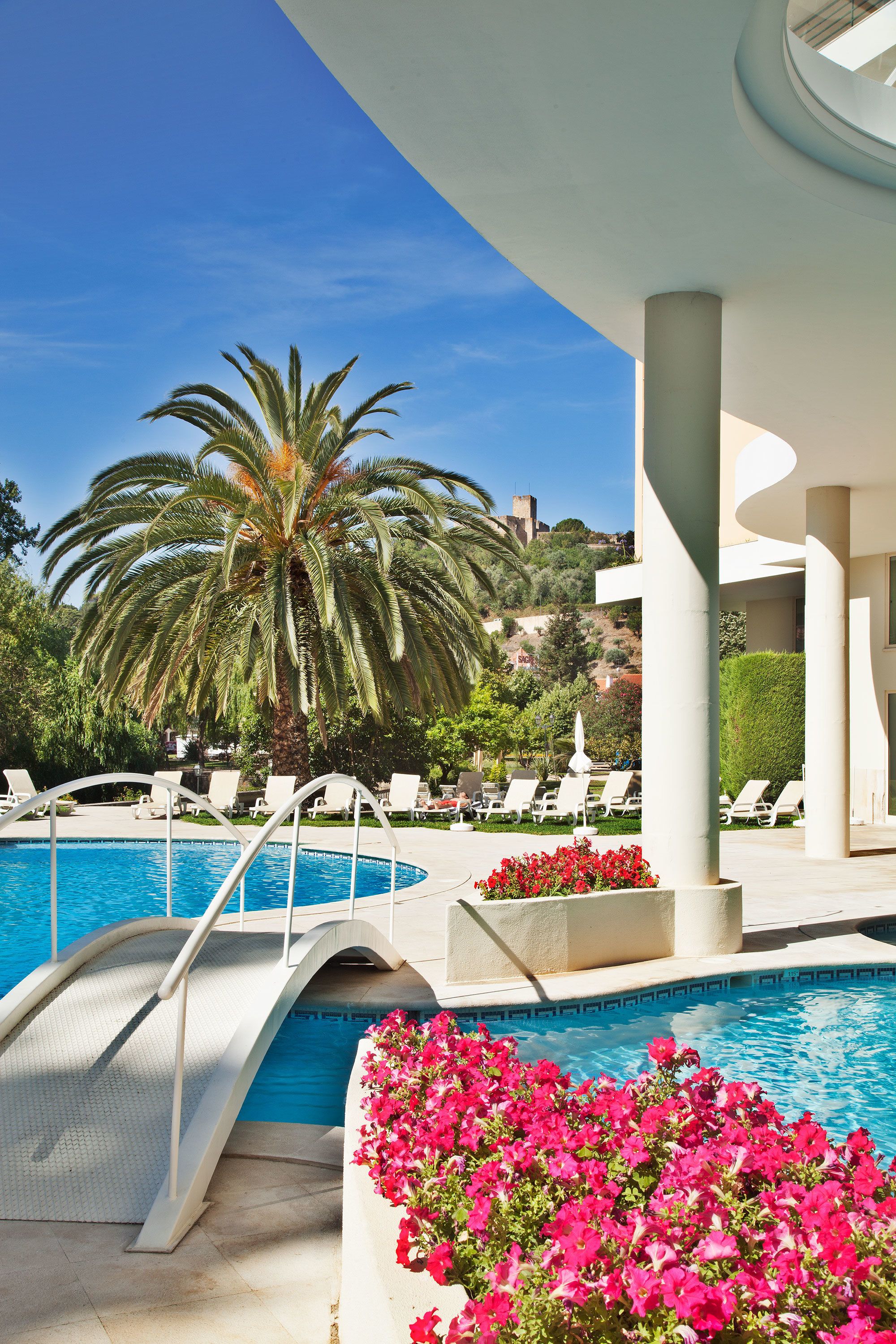 Indoor pool, outdoor pool, pool loungers