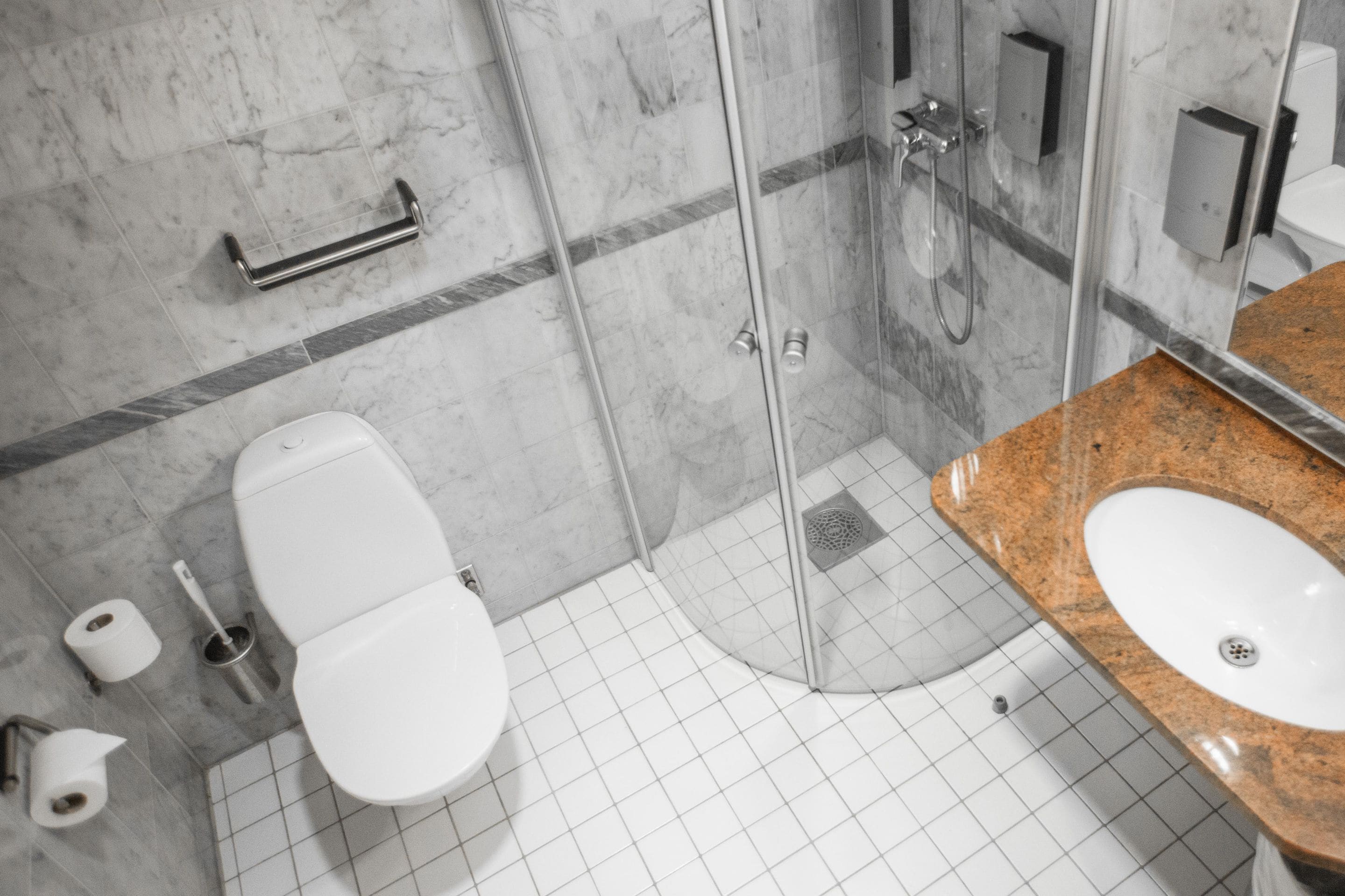 standard double or twin room | bathroom | shower, hair dryer, towels, soap