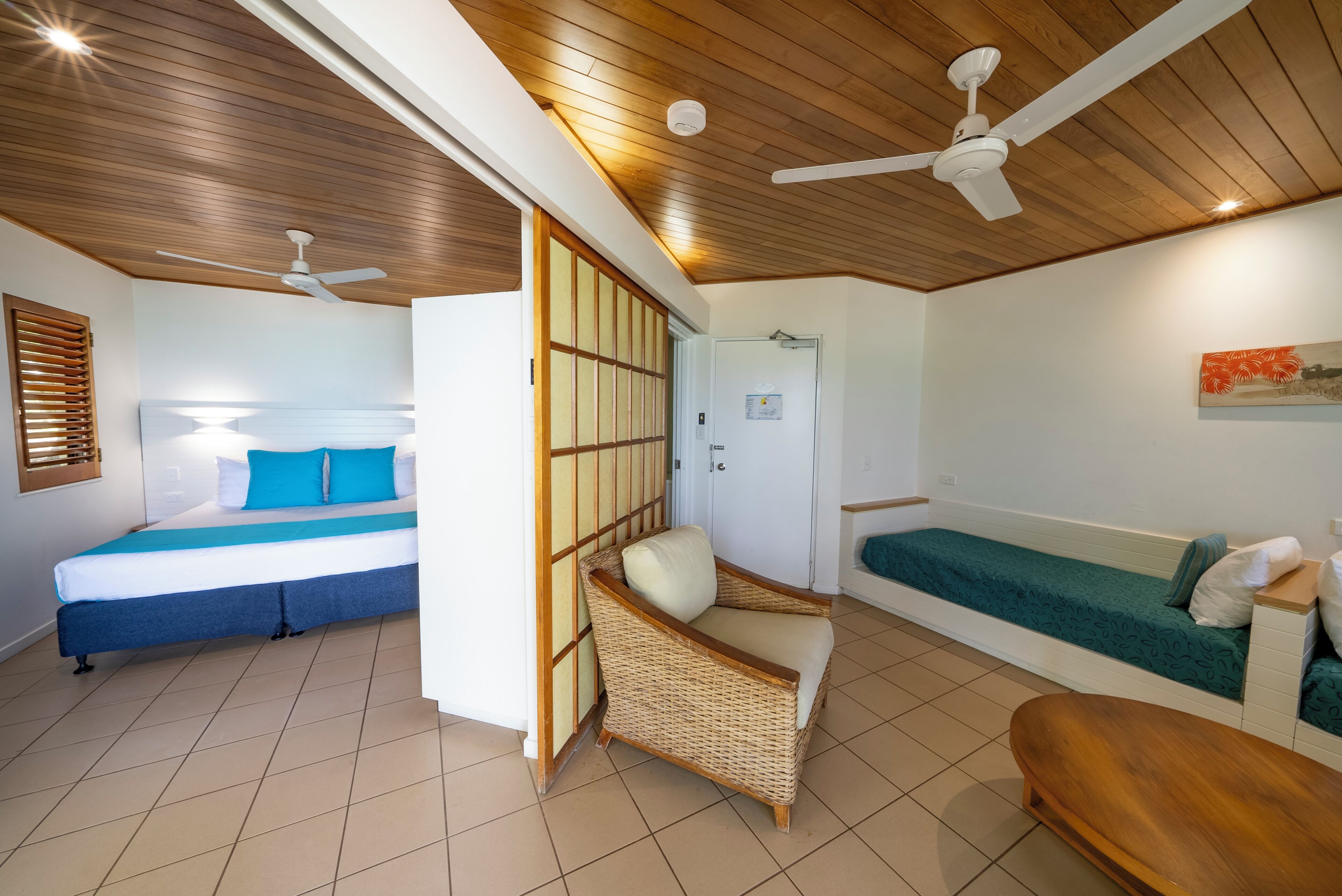 beachside room | 1 bedroom, desk, bed sheets, alarm clocks