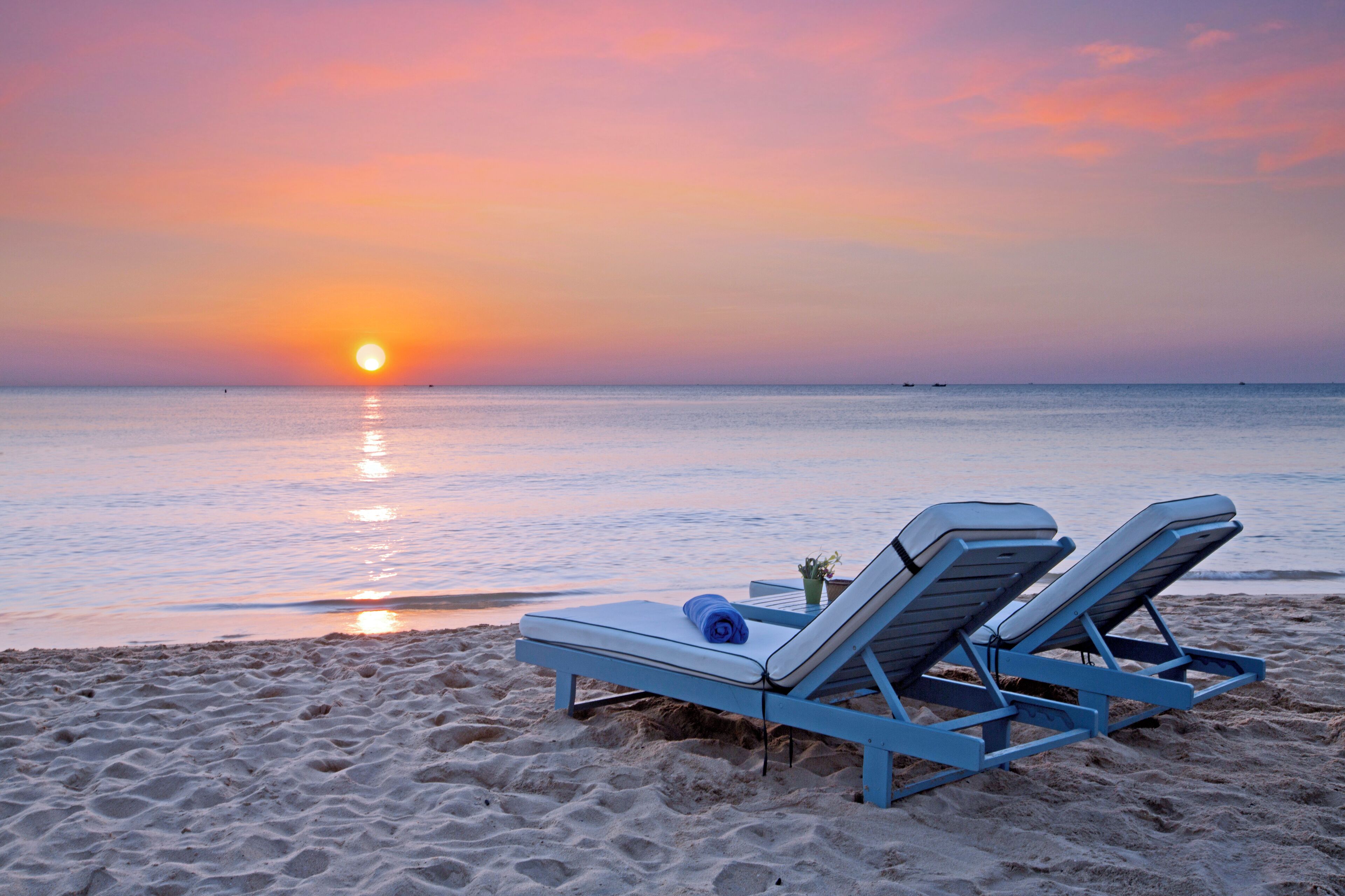 private beach, sun-loungers, beach umbrellas, beach towels