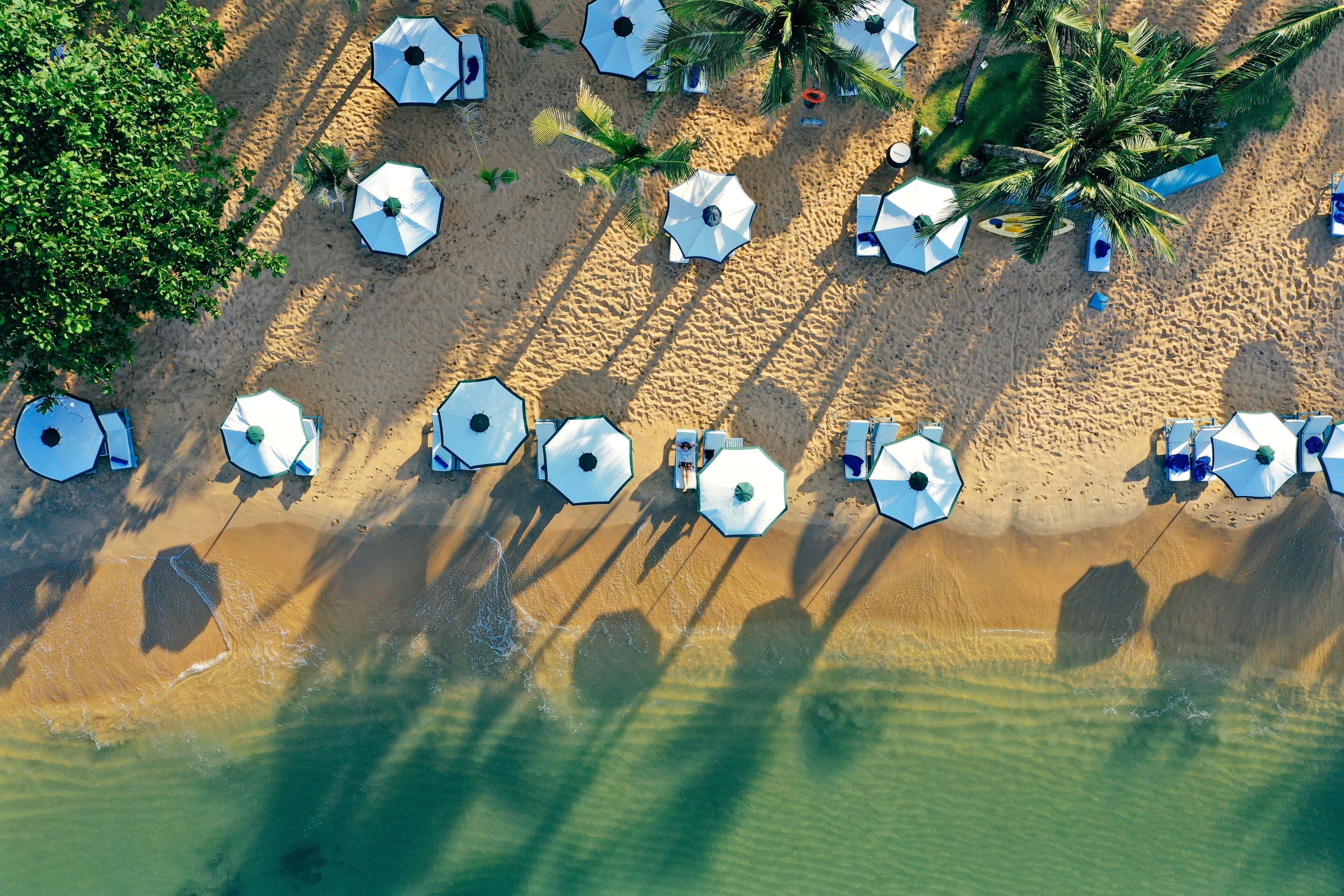 private beach, sun-loungers, beach umbrellas, beach towels