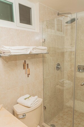 Ducha, artículos de tocador gratuitos, secador de pelo, toallas