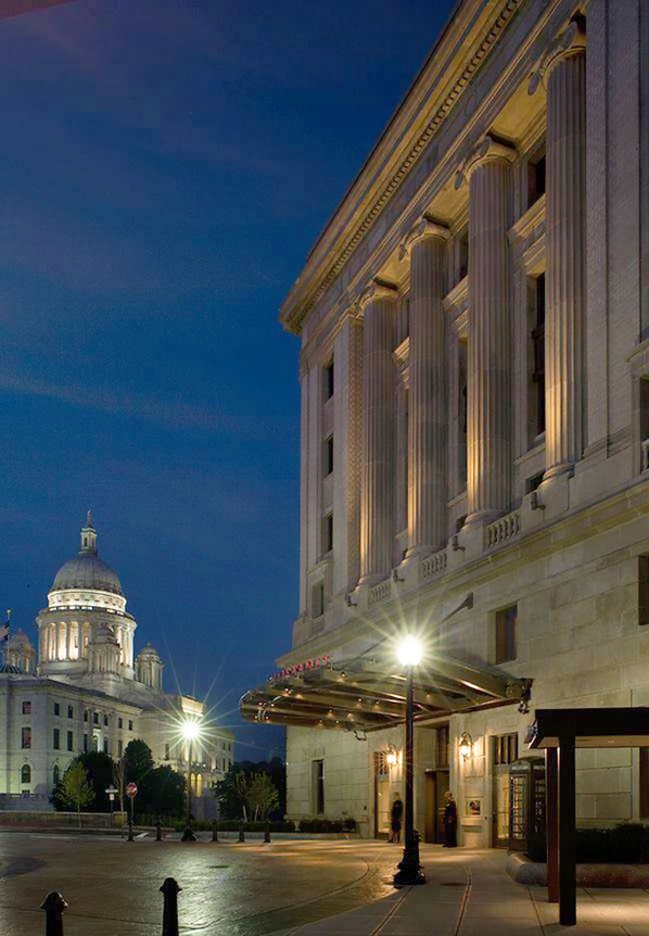 A grand building with classical architecture, including columns and a dome, illuminated at night. - Renaissance Providence Downtown Hotel (Providence)